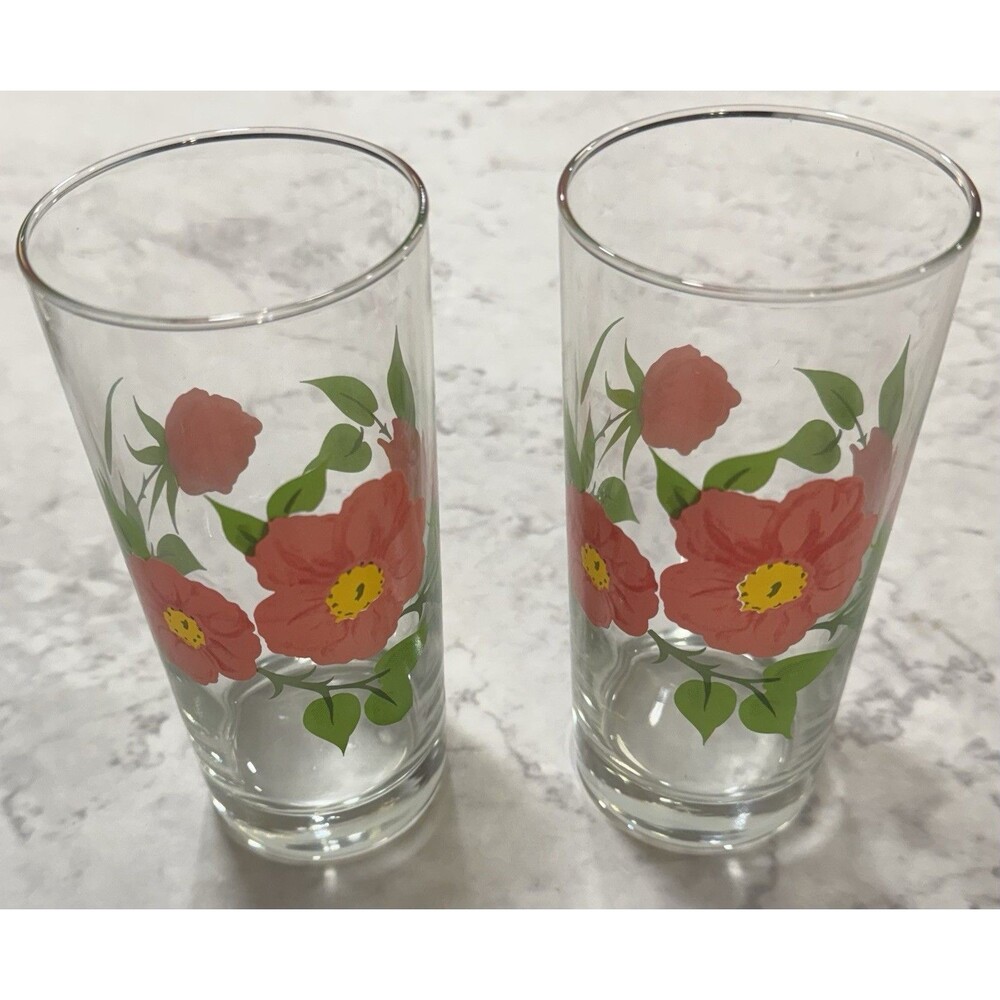 2 Franciscan Desert Rose Glass Tumblers Water Iced Tea 6 1/4”